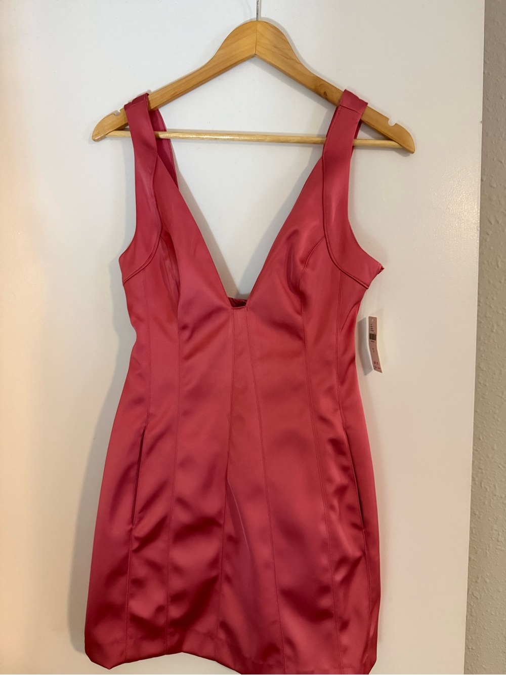 Anthropologie Women's Deep V Satin Cocktail Dress - Pink